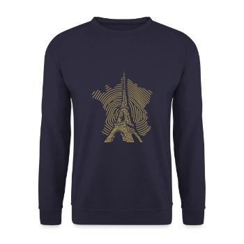 Bronze Eiffel Tower silhouette minimalist Paris - Unisex Sweatshirt - navy - Front - Alina (178cm) & Michal (187cm)