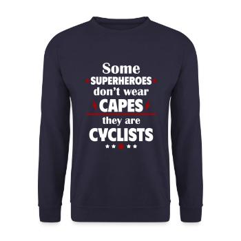 Manche Helden tragen keine Umhänge, Radfahrer - Unisex Pullover - Navy - Vorne - Alina (178cm) & Michal (187cm)