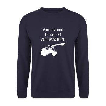 Front 2 and rear 3! Fill up! Farmer Hermann - Unisex Sweatshirt - navy - Front - Alina (178cm) & Michal (187cm)