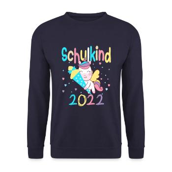 Schulkind 2022 Einhorn - Unisex Pullover - Navy - Vorne - Alina (178cm) & Michal (187cm)