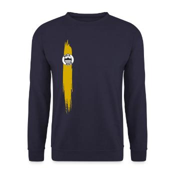Streifen von Berlin Gelb - Unisex Pullover - Navy - Vorne - Alina (178cm) & Michal (187cm)