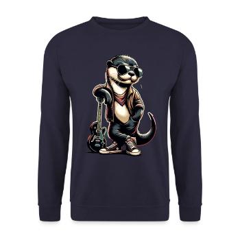 Cooler Otter Mit Gitarre Im Retro-Stil - Unisex Pullover - Navy - Vorne - Alina (178cm) & Michal (187cm)
