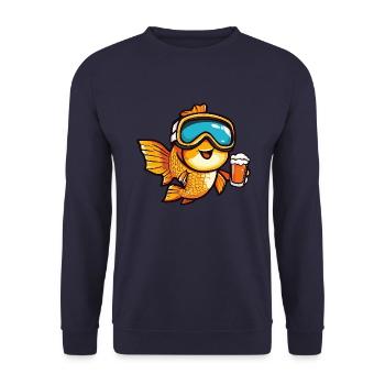 Bière d’après-ski Goldfish - Sweat-shirt Unisexe - marine - Devant - Alina (178cm) & Michal (187cm)