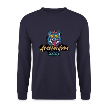 Amsterdam 2025 Party Wolf - Unisex Pullover - Navy - Vorne - Alina (178cm) & Michal (187cm)