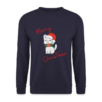 Merry Christmas Cat - Unisex Pullover - Navy - Vorne - Alina (178cm) & Michal (187cm)