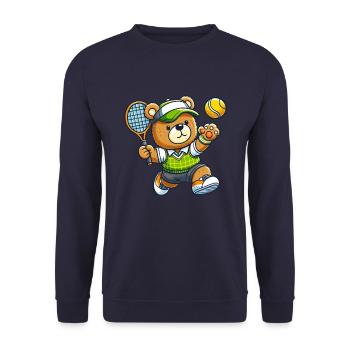 Ours en tant que joueur de tennis - service de style comique - Sweat-shirt Unisexe - marine - Devant - Alina (178cm) & Michal (187cm)