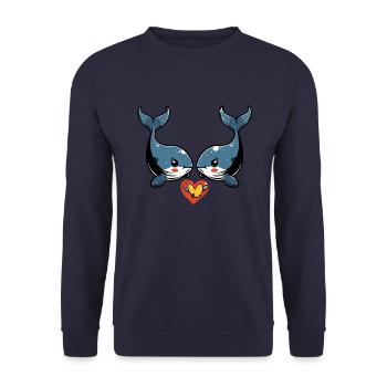 Wal Paar Valentinstag - Unisex Pullover - Navy - Vorne - Alina (178cm) & Michal (187cm)