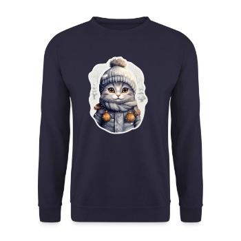 Chat avec chapeau, écharpe et veste dans la neige - Sweat-shirt Unisexe - marine - Devant - Alina (178cm) & Michal (187cm)