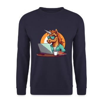 Einhorn CEO - Magisches Design für Führungskräfte - Unisex Pullover - Navy - Vorne - Alina (178cm) & Michal (187cm)
