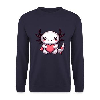 Axolotl-Liebe Valentinstag Süßes-Herz - Unisex Pullover - Navy - Vorne - Alina (178cm) & Michal (187cm)