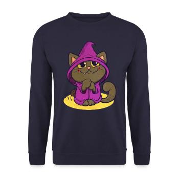 Halloween Katze - Unisex Pullover - Navy - Vorne - Alina (178cm) & Michal (187cm)