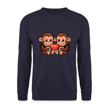 Monkey Couple Heart Valentine's Day - Unisex Sweatshirt - navy - Front - Alina (178cm) & Michal (187cm)