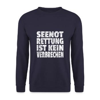 Seenotrettung ist kein Verbrechen Vintage Retro - Unisex Pullover - Navy - Vorne - Alina (178cm) & Michal (187cm)