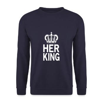 Partnershirt Her King - Valentinstag's Geschenk - Unisex Pullover - Navy - Vorne - Alina (178cm) & Michal (187cm)