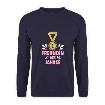 Freundin des Jahres | Valentinstag Geschenk - Unisex Pullover - Navy - Vorne - Alina (178cm) & Michal (187cm)