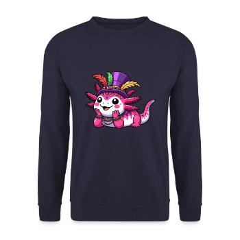 Mardi Gras Axolotl: Karnevals-Freude - Unisex Pullover - Navy - Vorne - Alina (178cm) & Michal (187cm)