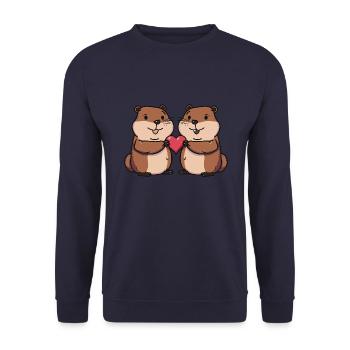 Biber Paar Valentinstag - Unisex Pullover - Navy - Vorne - Alina (178cm) & Michal (187cm)