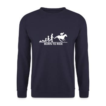 Pferde Pferd Reiterin Reiter Evolution Geschenk - Unisex Pullover - Navy - Vorne - Alina (178cm) & Michal (187cm)