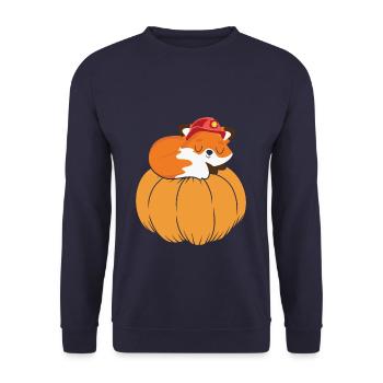 Pumpkin Thanksgiving Fall Cute Fox - Unisex Pullover - Navy - Vorne - Alina (178cm) & Michal (187cm)
