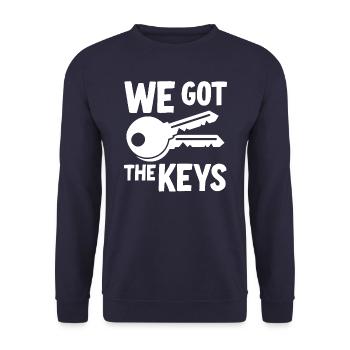 Wir haben die Schlüssel erhalten - Unisex Pullover - Navy - Vorne - Alina (178cm) & Michal (187cm)