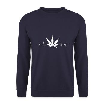 Gras Hanf Cannabisblatt kiffen Herzschlag EKG Puls - Unisex Pullover - Navy - Vorne - Alina (178cm) & Michal (187cm)