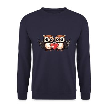 Owl Couple Heart - Unisex Sweatshirt - navy - Front - Alina (178cm) & Michal (187cm)