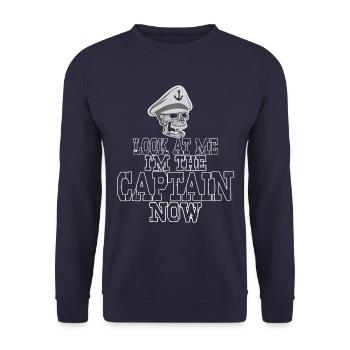 Capitaine avec l'écriture | Cadeau casquette - Sweat-shirt Unisexe - marine - Devant - Alina (178cm) & Michal (187cm)
