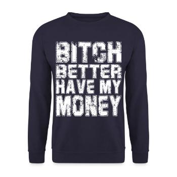 Rugged Money Quote Typografie - Unisex Pullover - Navy - Vorne - Alina (178cm) & Michal (187cm)