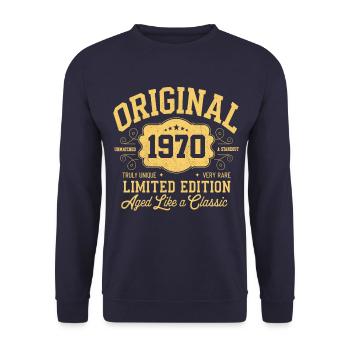 Original des années 1970 - Anniversaire Édition classique des années 1970 - Sweat-shirt Unisexe - marine - Devant - Alina (178cm) & Michal (187cm)