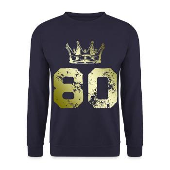 80 Zahl Krone - Unisex Pullover - Navy - Vorne - Alina (178cm) & Michal (187cm)