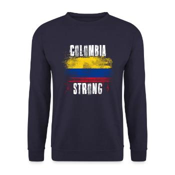 Colombia Strong Distressed Graffiti Flag - Unisex Sweatshirt - navy - Front - Alina (178cm) & Michal (187cm)