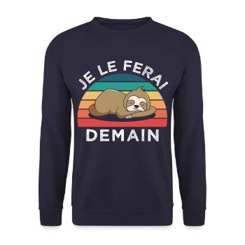 Je le ferai demain humour paresseux cadeau vintage - Sweat-shirt Unisexe - marine - Devant - Alina (178cm) & Michal (187cm)