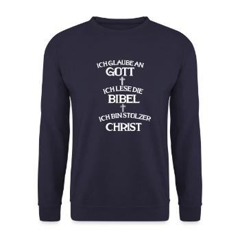 Jesus Christus Gott Glaube Gläubiger Geschenk - Unisex Pullover - Navy - Vorne - Alina (178cm) & Michal (187cm)