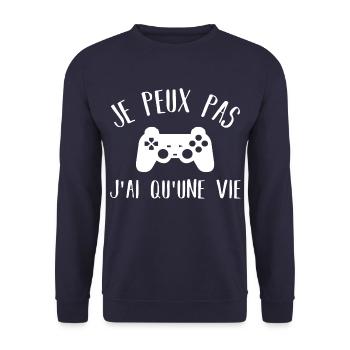 Je peux pas j' ai qu' une vie humour gaming gamer - Sweat-shirt Unisexe - marine - Devant - Alina (178cm) & Michal (187cm)