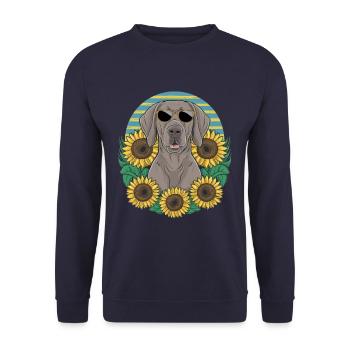 Weimaraner Hund mit Sonnenblumen - Unisex Pullover - Navy - Vorne - Alina (178cm) & Michal (187cm)