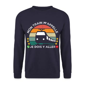 Mon train m' appelle humour cheminot cadeau rétro - Sweat-shirt Unisexe - marine - Devant - Alina (178cm) & Michal (187cm)
