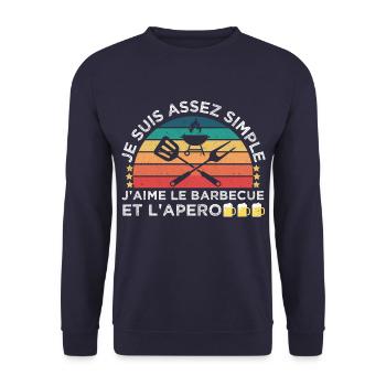 J' aime le barbecue et l' apéro humour bbq cadeau - Sweat-shirt Unisexe - marine - Devant - Alina (178cm) & Michal (187cm)