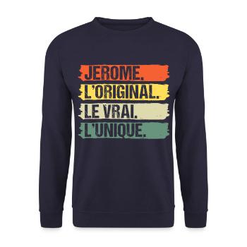 Jérome l' original le vrai l' unique prénom rétro - Sweat-shirt Unisexe - marine - Devant - Alina (178cm) & Michal (187cm)