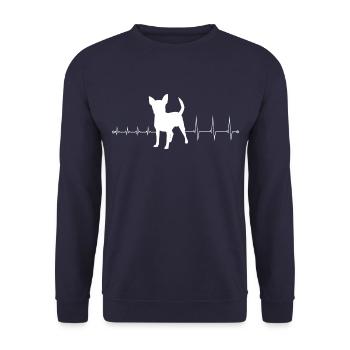 Heartbeat Chihuahua – Herzschlag Chihuahua Shirt - Unisex Sweatshirt - navy - Front - Alina (178cm) & Michal (187cm)