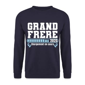 Grand Frère 2025 Cadeau Annonce Naissance Bébé - Sweat-shirt Unisexe - marine - Devant - Alina (178cm) & Michal (187cm)