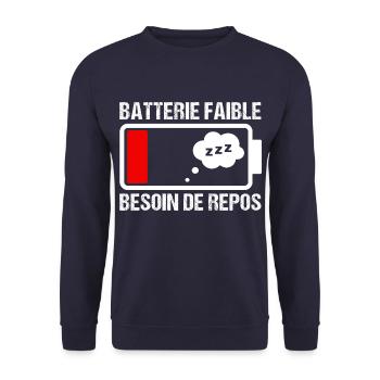 Batterie faible besoin de repos humour cadeau - Sweat-shirt Unisexe - marine - Devant - Alina (178cm) & Michal (187cm)