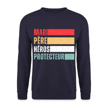Mari père héros protecteur cadeau fête des pères - Sweat-shirt Unisexe - marine - Devant - Alina (178cm) & Michal (187cm)