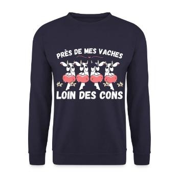 Près de mes vaches loin des cons humour vache - Sweat-shirt Unisexe - marine - Devant - Alina (178cm) & Michal (187cm)