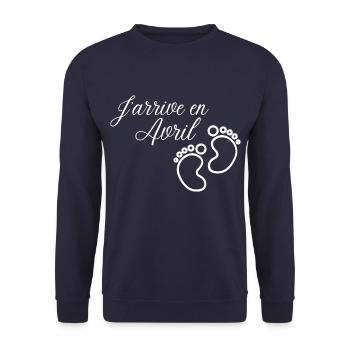 J' arrive en Avril annonce naissance futur bébé - Sweat-shirt Unisexe - marine - Devant - Alina (178cm) & Michal (187cm)