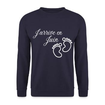 J' arrive en Juin annonce naissance futur bébé - Sweat-shirt Unisexe - marine - Devant - Alina (178cm) & Michal (187cm)