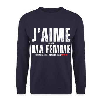 J' aime ma femme humour gaming cadeau pour gamer - Sweat-shirt Unisexe - marine - Devant - Alina (178cm) & Michal (187cm)