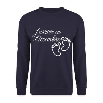 J' arrive en Décembre cadeau naissance futur bébé - Sweat-shirt Unisexe - marine - Devant - Alina (178cm) & Michal (187cm)