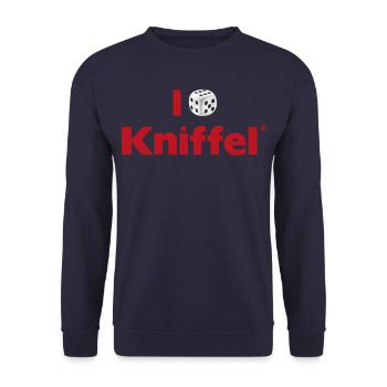 Kniffel Ich Liebe Kniffel Rot - Unisex Pullover - Navy - Vorne - Alina (178cm) & Michal (187cm)