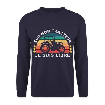 Sur mon tracteur je suis libre cadeau agriculteur - Sweat-shirt Unisexe - marine - Devant - Alina (178cm) & Michal (187cm)