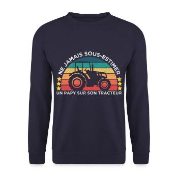 Papy tracteur humour fête des pères cadeau vintage - Sweat-shirt Unisexe - marine - Devant - Alina (178cm) & Michal (187cm)